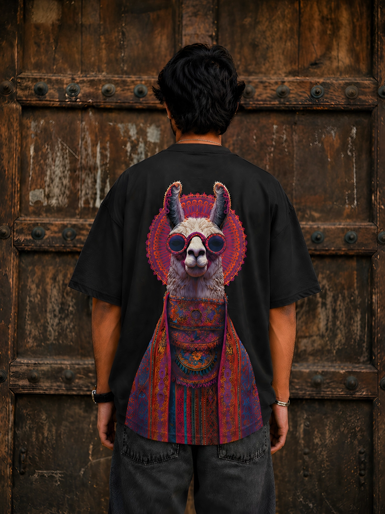 Prière Oversized T-Shirt – Artistic Llama Graphic