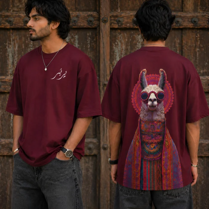 Prière Oversized T-Shirt – Artistic Llama Graphic